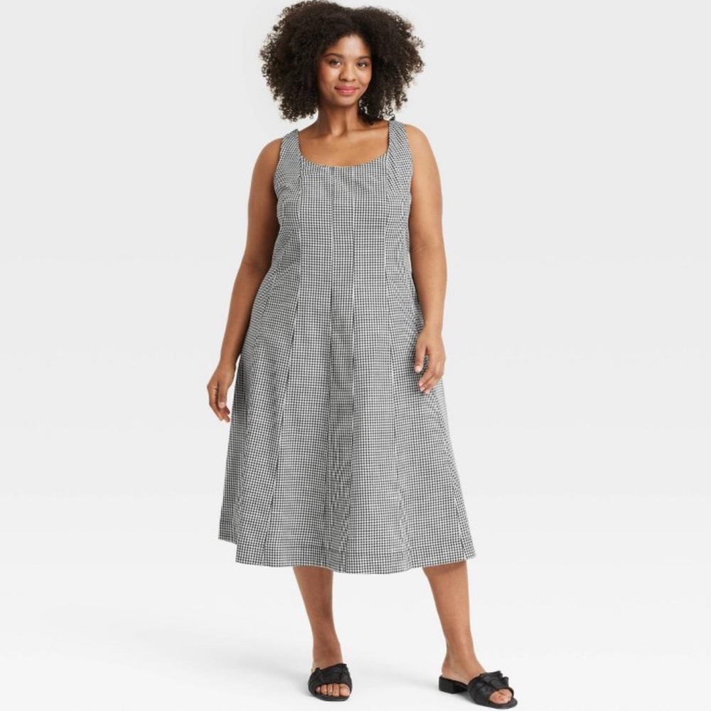 Women's A New Day Corset Midi A-Line Dress - Black Gingham